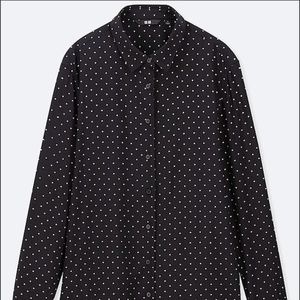 Black Long-Sleeve Blouse with Polka Dot Print